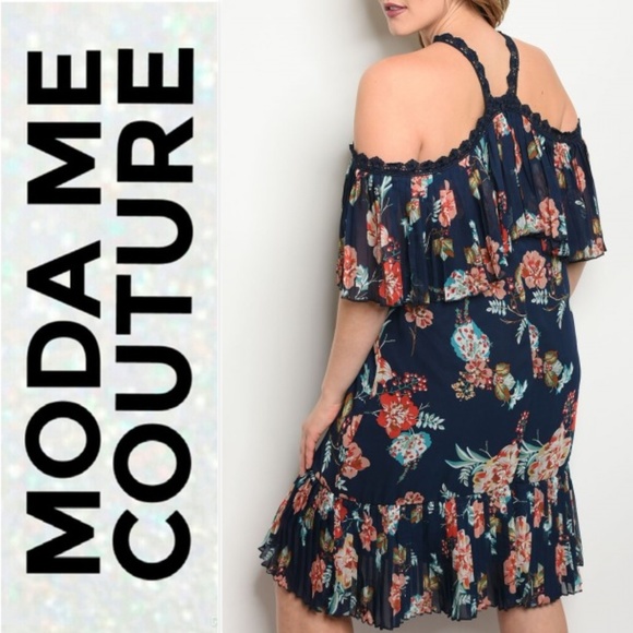 CURVE PLUS SIZE CURVY 🇺🇸 NAVY BLUE FLORAL DRESS - Picture 2 of 4